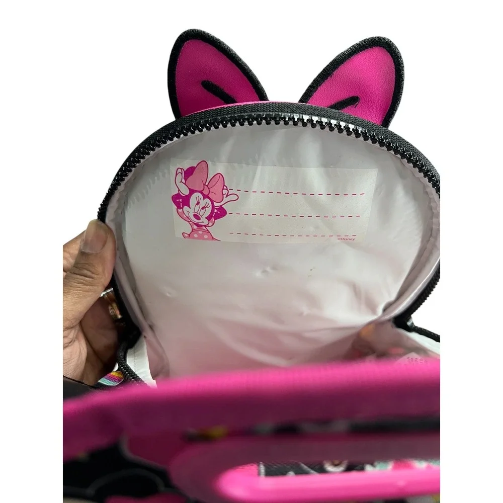 Disney Minnie Mouse Insulated Lunch Bag Pink Black 3D Ears Shoulder Strap Kids